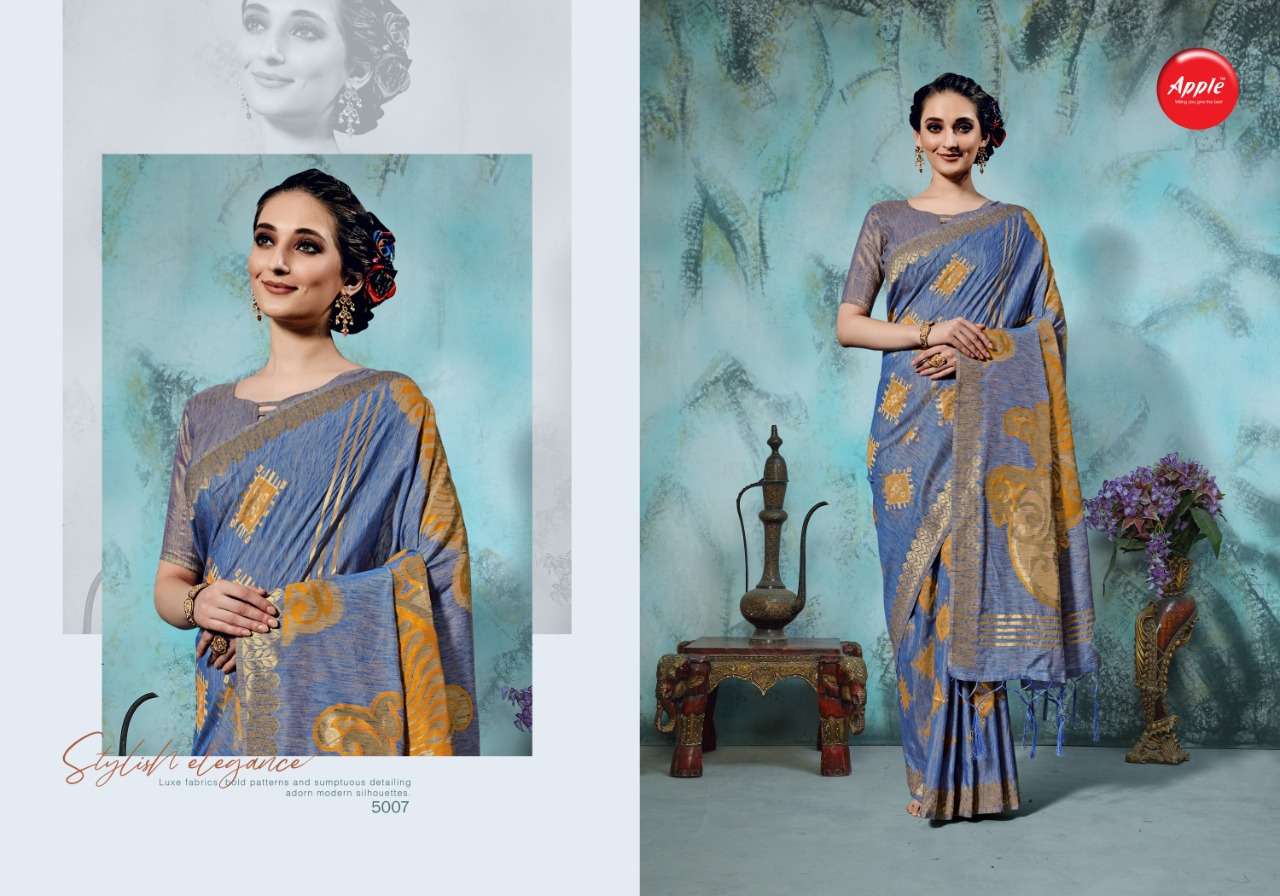 NAVIBHU VOL-5 BY APPLE 5001 TO 5009 SERIES INDIAN TRADITIONAL WEAR COLLECTION BEAUTIFUL STYLISH FANCY COLORFUL PARTY WEAR & OCCASIONAL WEAR HANDLOOM SILK SAREES AT WHOLESALE PRICE