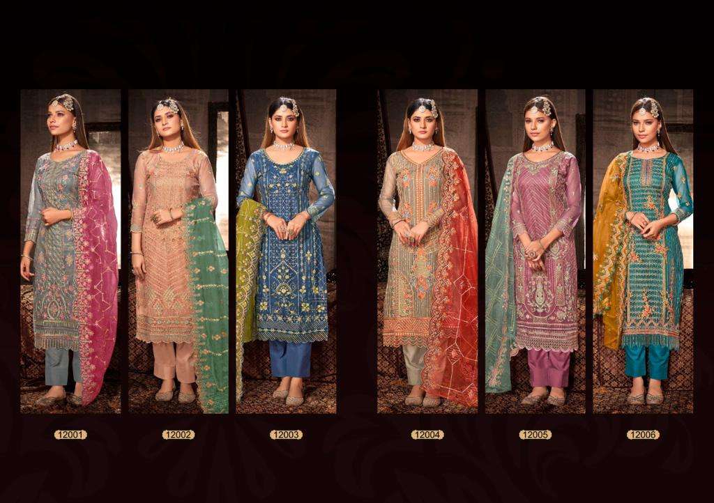 FIRDOUS BY MERAKI 12001 TO 12006 SERIES BEAUTIFUL PAKISTANI SUITS COLORFUL STYLISH FANCY CASUAL WEAR & ETHNIC WEAR PURE BUTTERFLY NET DRESSES AT WHOLESALE PRICE