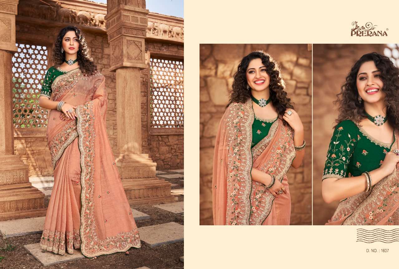 PRERANA 1601 SERIES BY PRERANA 1601 TO 1609 SERIES INDIAN TRADITIONAL WEAR COLLECTION BEAUTIFUL STYLISH FANCY COLORFUL PARTY WEAR & OCCASIONAL WEAR ORGANZA SAREES AT WHOLESALE PRICE