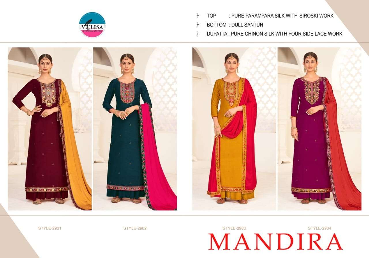 MANDIRA BY VELISA 2901 TO 2904 SERIES BEAUTIFUL SUITS COLORFUL STYLISH FANCY CASUAL WEAR & ETHNIC WEAR PURE PARAMPARA SILK DRESSES AT WHOLESALE PRICE