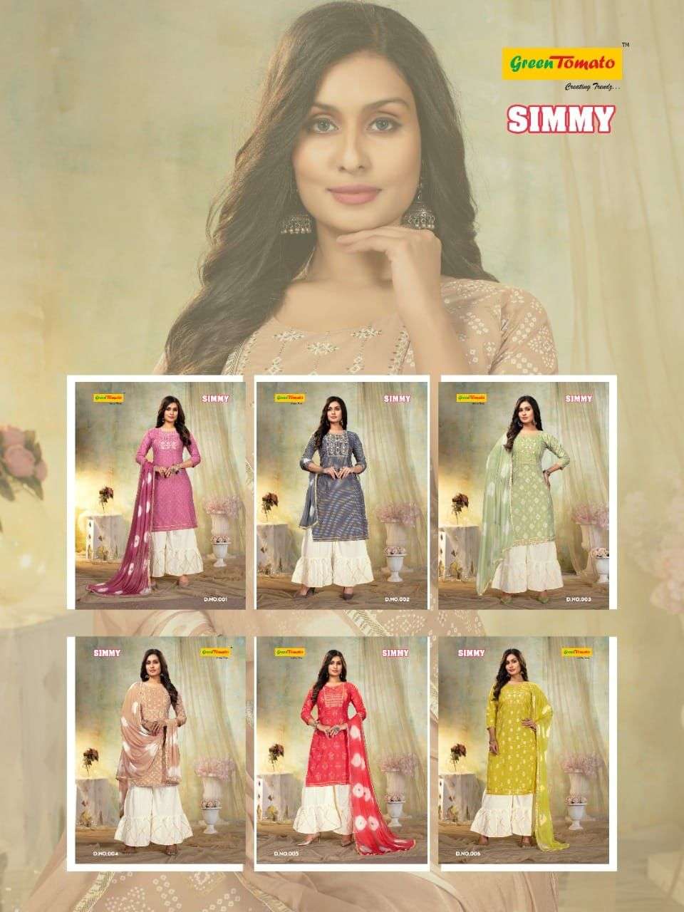 SIMMY BY GREEN TOMATO 001 TO 006 SERIES BEAUTIFUL SUITS COLORFUL STYLISH FANCY CASUAL WEAR & ETHNIC WEAR COTTON PRINT DRESSES AT WHOLESALE PRICE