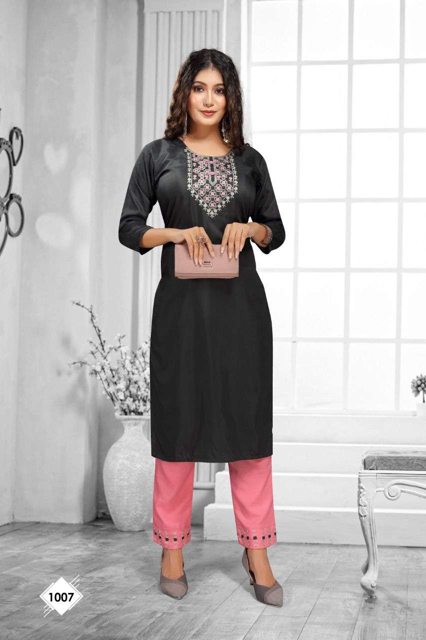 BLACK BERRY BY BEAUTY QUEEN 1001 TO 1008 SERIES DESIGNER STYLISH FANCY COLORFUL BEAUTIFUL PARTY WEAR & ETHNIC WEAR COLLECTION CHINNON SILK KURTIS WITH BOTTOM AT WHOLESALE PRICE