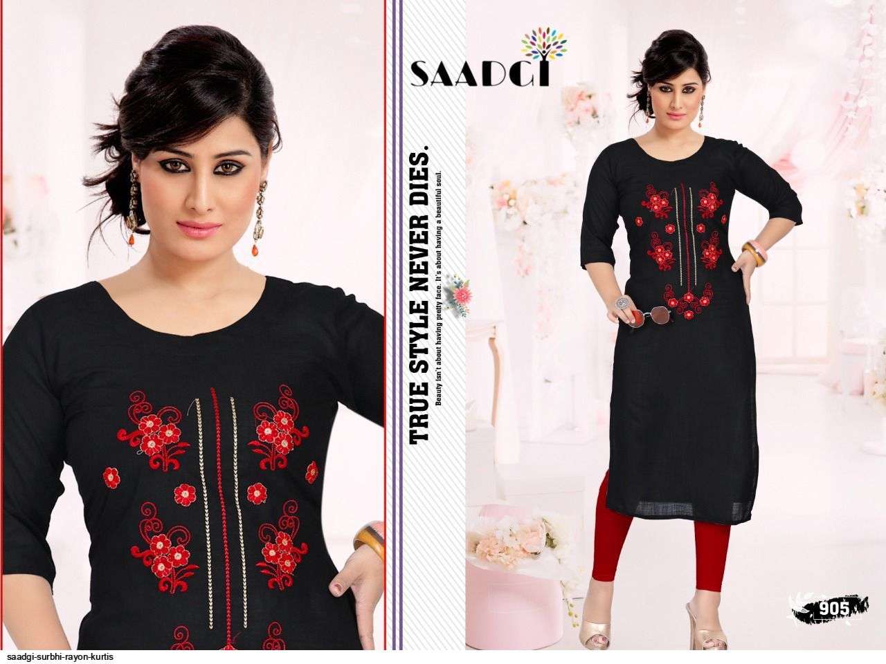 SURBHI BY SAADGI 901 TO 910 SERIES DESIGNER STYLISH FANCY COLORFUL BEAUTIFUL PARTY WEAR & ETHNIC WEAR COLLECTION RAYON EMBROIDERY KURTIS AT WHOLESALE PRICE