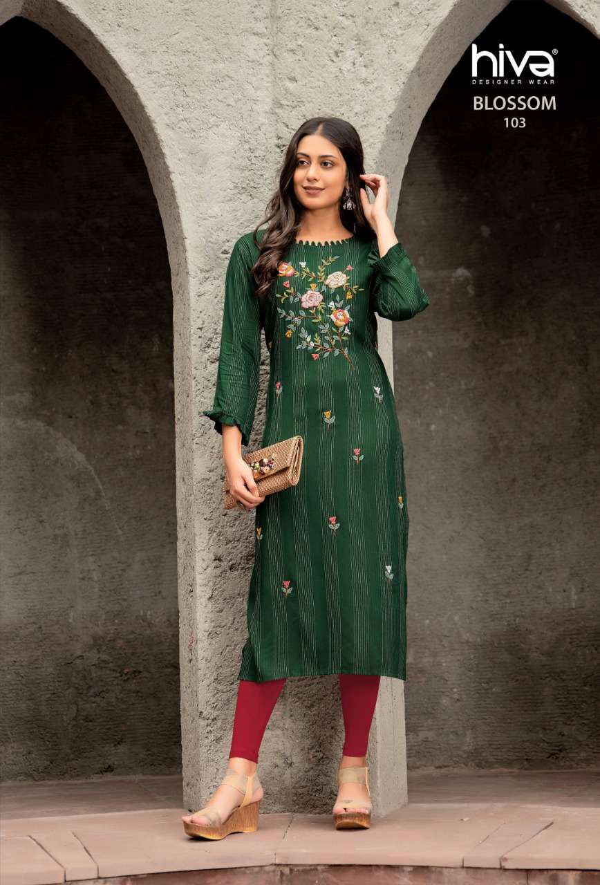 BLOSSOM BY HIVA 101 TO 10 SERIES DESIGNER STYLISH FANCY COLORFUL BEAUTIFUL PARTY WEAR & ETHNIC WEAR COLLECTION RAYON KURTIS AT WHOLESALE PRICE