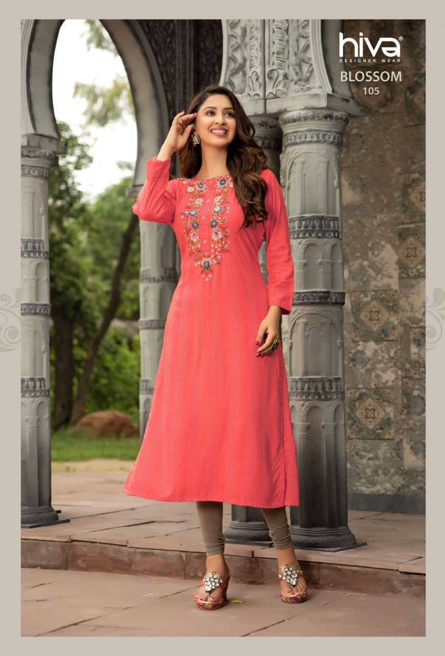BLOSSOM BY HIVA 101 TO 10 SERIES DESIGNER STYLISH FANCY COLORFUL BEAUTIFUL PARTY WEAR & ETHNIC WEAR COLLECTION RAYON KURTIS AT WHOLESALE PRICE