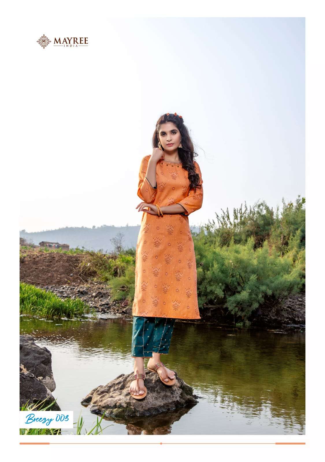 BREEZY BY MAYREE 001 TO 010 SERIES DESIGNER STYLISH FANCY COLORFUL BEAUTIFUL PARTY WEAR & ETHNIC WEAR COLLECTION RAYON PRINT WITH WORK KURTIS WITH BOTTOM AT WHOLESALE PRICE