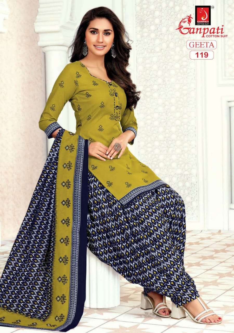 Geeta Vol-1 By Ganpati Cotton Suit 108 To 122 Series Beautiful Suits Colorful Stylish Fancy Casual Wear & Ethnic Wear Pure Cotton Print Dresses At Wholesale Price