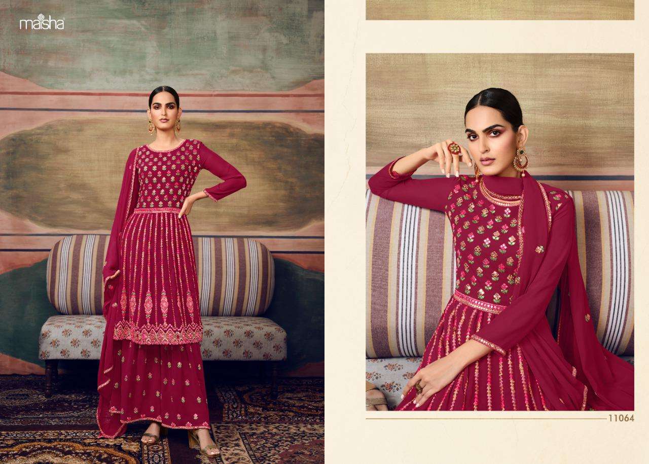 ZAREEN BY MAISHA 11062 TO 11066 SERIES BEAUTIFUL SHARARA SUITS COLORFUL STYLISH FANCY CASUAL WEAR & ETHNIC WEAR PURE GEORGETTE EMBROIDERED DRESSES AT WHOLESALE PRICE