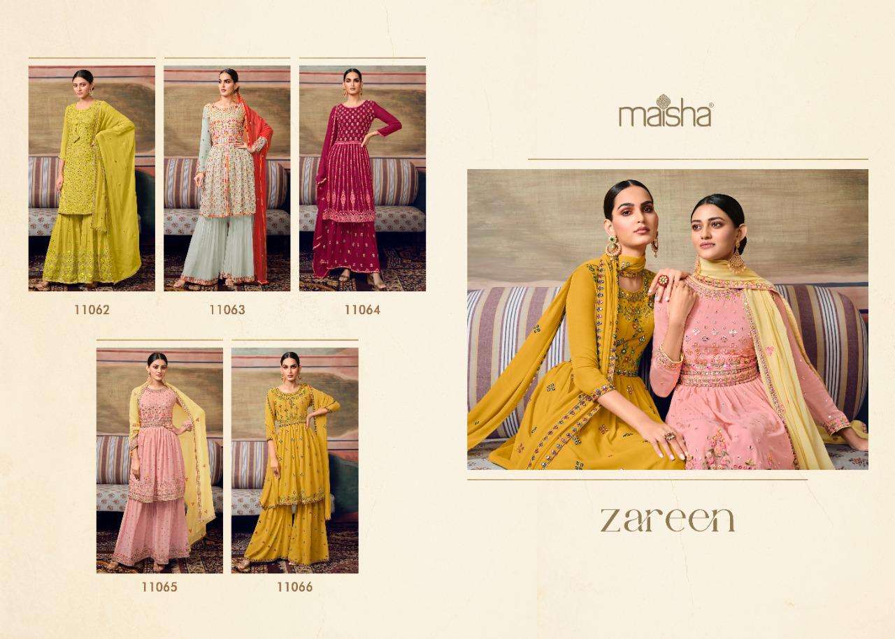 ZAREEN BY MAISHA 11062 TO 11066 SERIES BEAUTIFUL SHARARA SUITS COLORFUL STYLISH FANCY CASUAL WEAR & ETHNIC WEAR PURE GEORGETTE EMBROIDERED DRESSES AT WHOLESALE PRICE