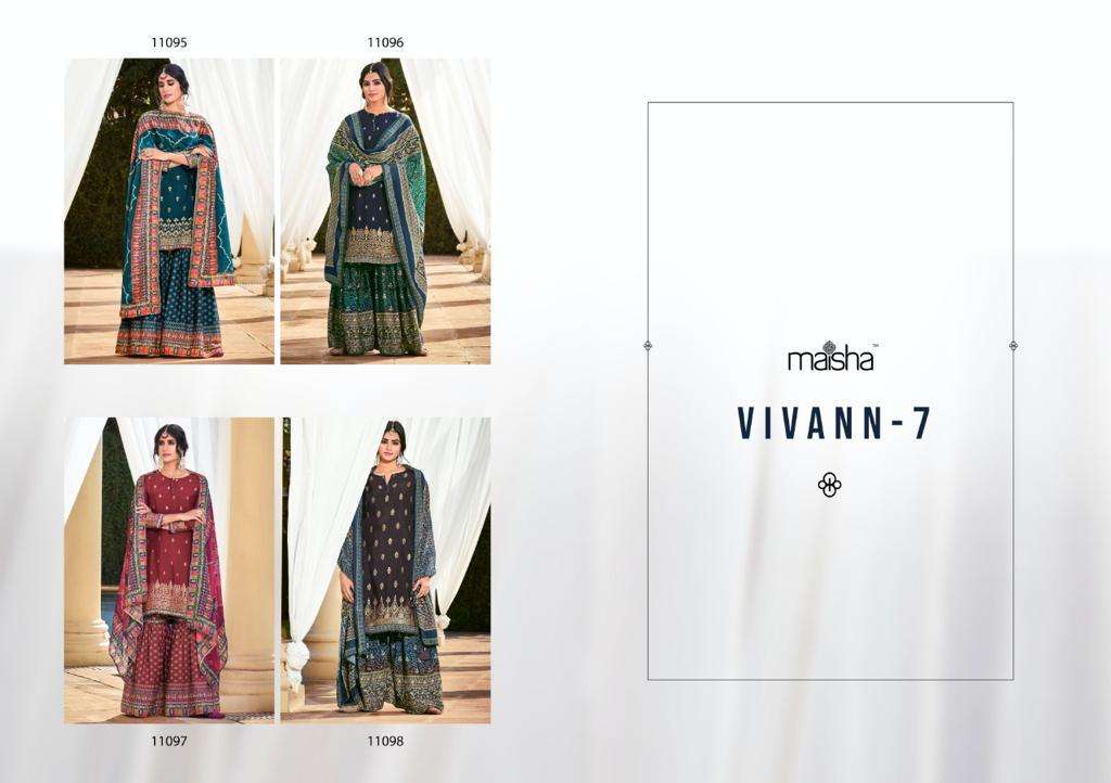 VIVANN VOL-7 BY MAISHA 11095 TO 11098 SERIES BEAUTIFUL SHARARA SUITS COLORFUL STYLISH FANCY CASUAL WEAR & ETHNIC WEAR PURE DOLA DIGITAL PRINT DRESSES AT WHOLESALE PRICE