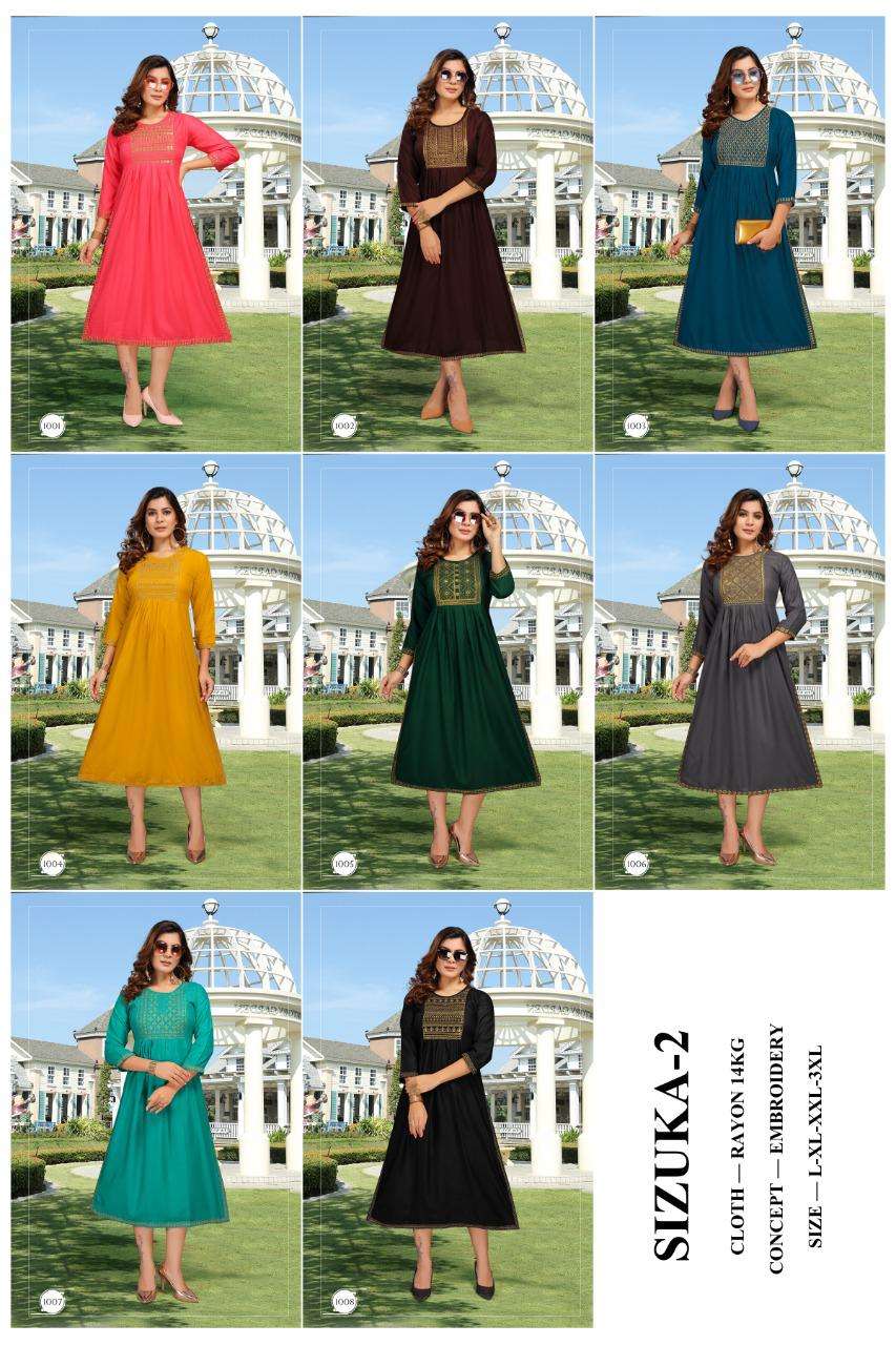 SIZUKA VOL-2 BY KAAMIRI 1001 TO 1008 SERIES DESIGNER STYLISH FANCY COLORFUL BEAUTIFUL PARTY WEAR & ETHNIC WEAR COLLECTION RAYON EMBROIDERY KURTIS AT WHOLESALE PRICE