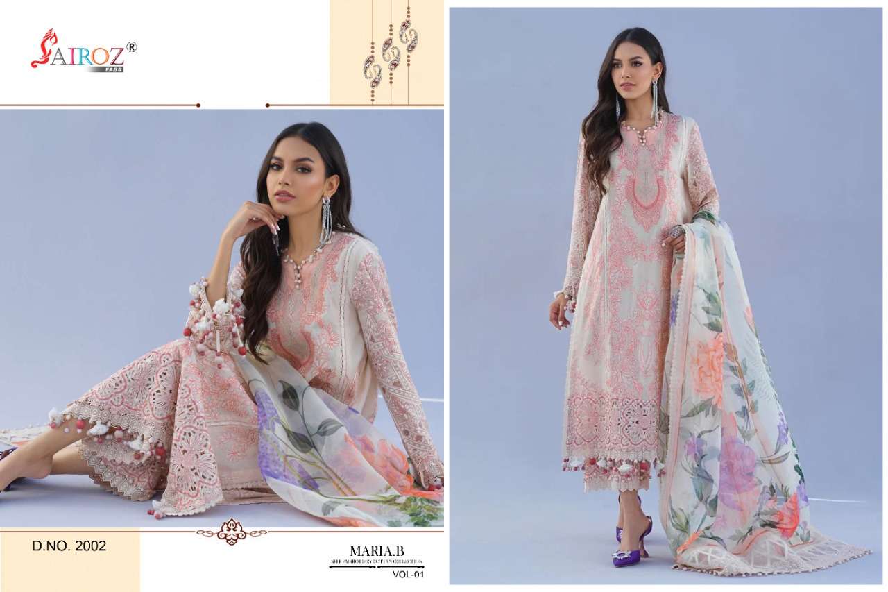 MARIA.B VOL-1 BY SAIROZA FABS 2001 TO 2002 SERIES BEAUTIFUL STYLISH PAKISATNI SUITS FANCY COLORFUL CASUAL WEAR & ETHNIC WEAR & READY TO WEAR PURE COTTON WITH EMBROIDERY DRESSES AT WHOLESALE PRICE