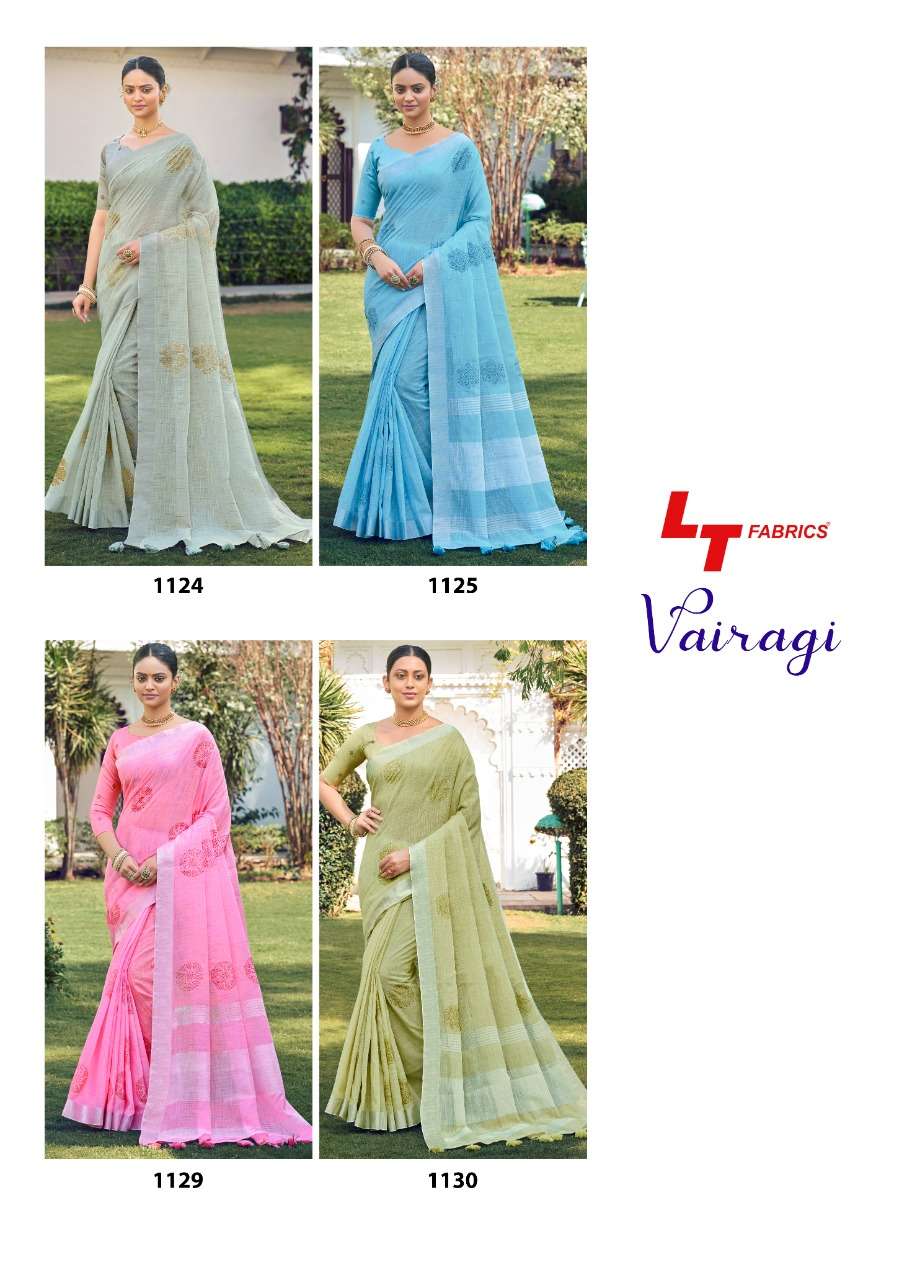 VAIRAGI BY LT FABRICS 1121 TO 1130 SERIES INDIAN TRADITIONAL WEAR COLLECTION BEAUTIFUL STYLISH FANCY COLORFUL PARTY WEAR & OCCASIONAL WEAR LINEN SILK SAREES AT WHOLESALE PRICE