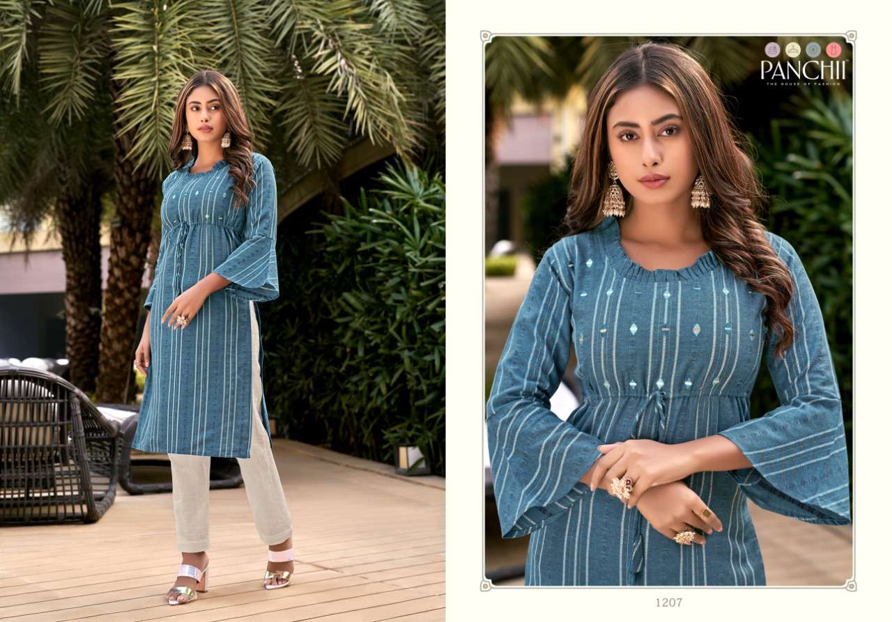 NEW LOOK BY PANCHII 1201 TO 1212 SERIES DESIGNER STYLISH FANCY COLORFUL BEAUTIFUL PARTY WEAR & ETHNIC WEAR COLLECTION HANDLOOM COTTON EMBROIDERY KURTIS AT WHOLESALE PRICE