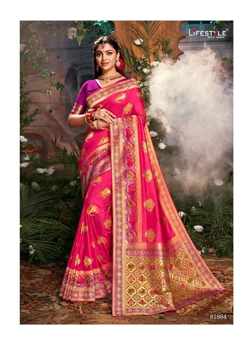 PATOLA QUEEN BY LIFESTYLE SAREES 81862 TO 81865 SERIES INDIAN TRADITIONAL WEAR COLLECTION BEAUTIFUL STYLISH FANCY COLORFUL PARTY WEAR & OCCASIONAL WEAR DOLA SILK SAREES AT WHOLESALE PRICE