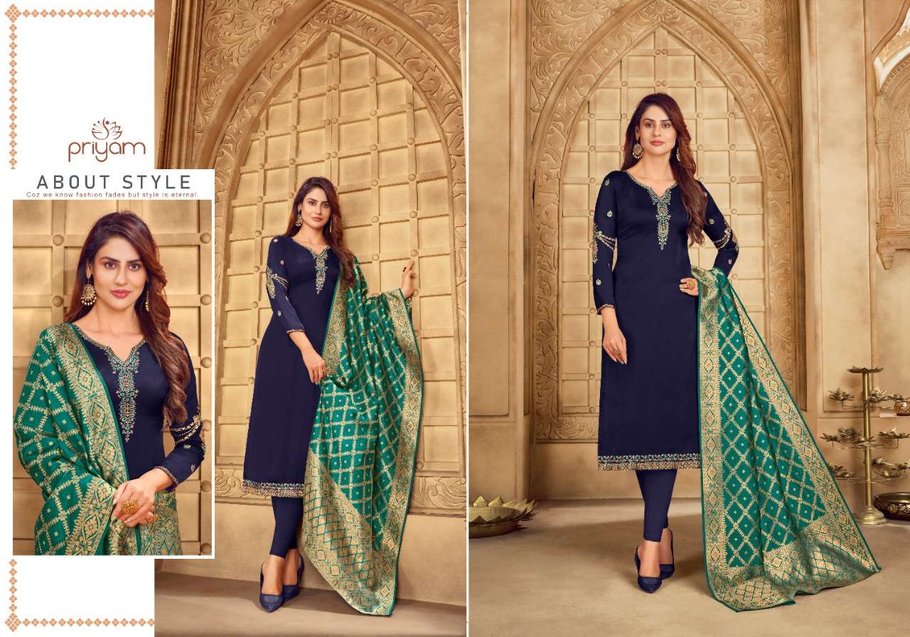 PREMIUM COLLECTION BY PRIYAM 1101 TO 1108 SERIES BEAUTIFUL SUITS COLORFUL STYLISH FANCY CASUAL WEAR & ETHNIC WEAR SATIN GEORGETTE DRESSES AT WHOLESALE PRICE
