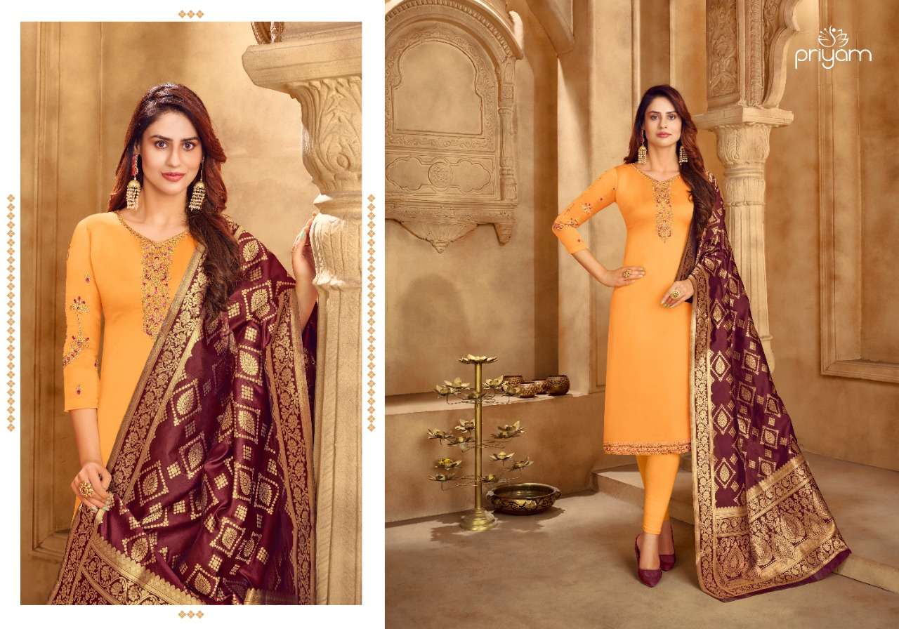 PREMIUM COLLECTION BY PRIYAM 1101 TO 1108 SERIES BEAUTIFUL SUITS COLORFUL STYLISH FANCY CASUAL WEAR & ETHNIC WEAR SATIN GEORGETTE DRESSES AT WHOLESALE PRICE