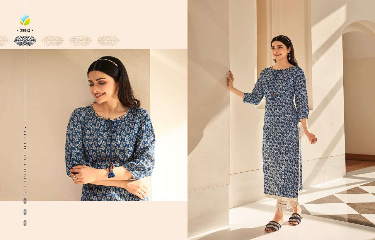 TUMBAA SUMMER BY VINAY FASHION 39841 TO 36848 SERIES DESIGNER STYLISH FANCY COLORFUL BEAUTIFUL PARTY WEAR & ETHNIC WEAR COLLECTION COTTON EMBROIDERED KURTIS WITH BOTTOM AT WHOLESALE PRICE