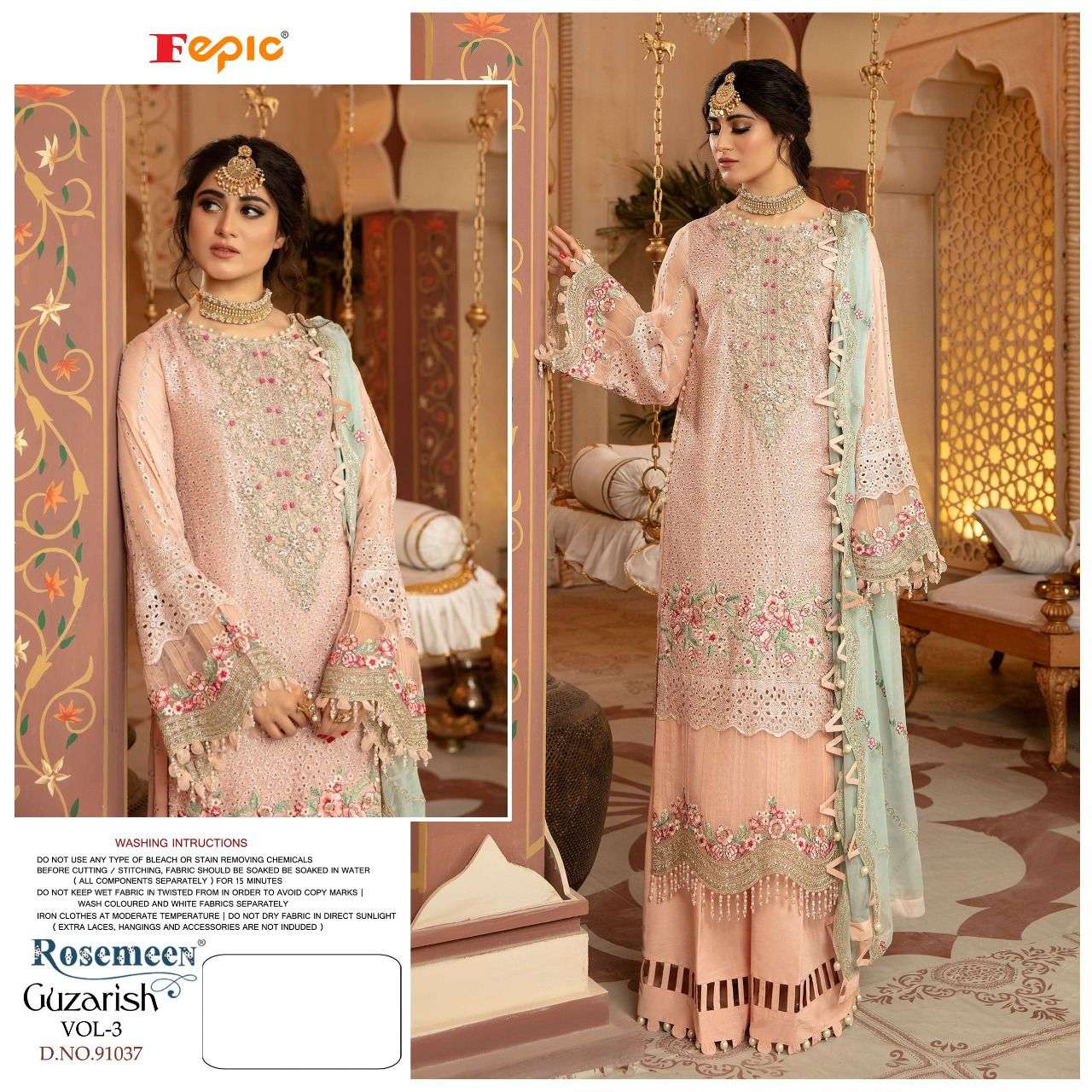 ROSEMEEN GUZARISH VOL-3 BY FEPIC 91036 TO 91039 SERIES DESIGNER PAKISTANI SUITS COLLECTION BEAUTIFUL STYLISH FANCY COLORFUL PARTY WEAR & OCCASIONAL WEAR FAUX GEORGETTE EMBROIDERED DRESSES AT WHOLESALE PRICE