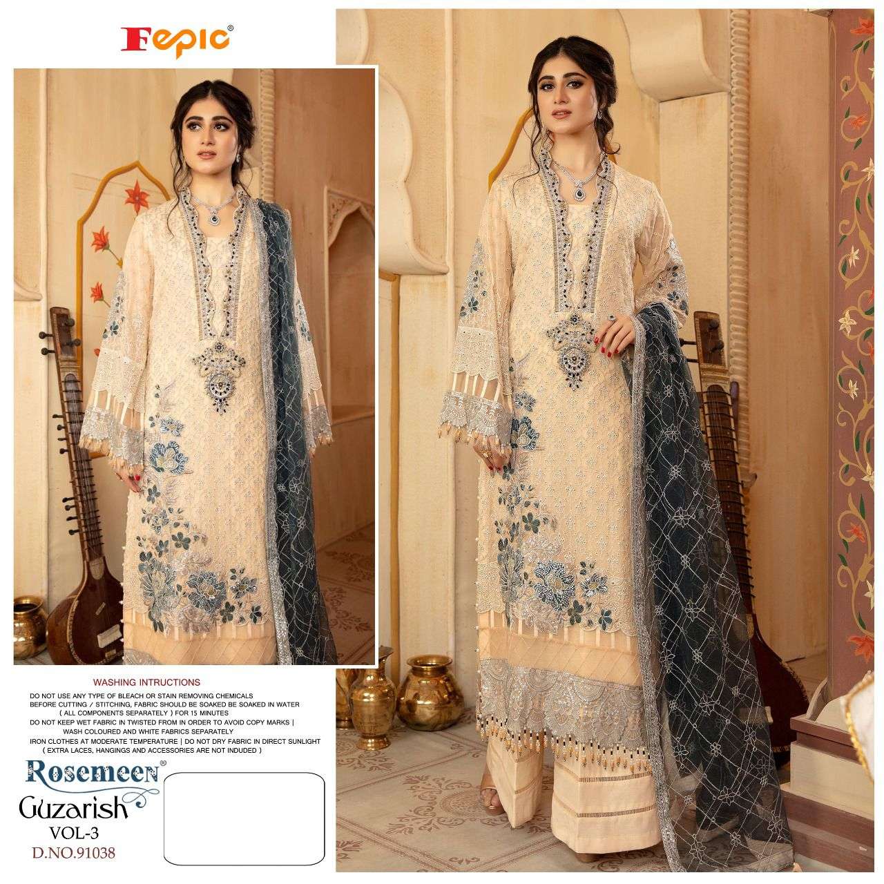 ROSEMEEN GUZARISH VOL-3 BY FEPIC 91036 TO 91039 SERIES DESIGNER PAKISTANI SUITS COLLECTION BEAUTIFUL STYLISH FANCY COLORFUL PARTY WEAR & OCCASIONAL WEAR FAUX GEORGETTE EMBROIDERED DRESSES AT WHOLESALE PRICE