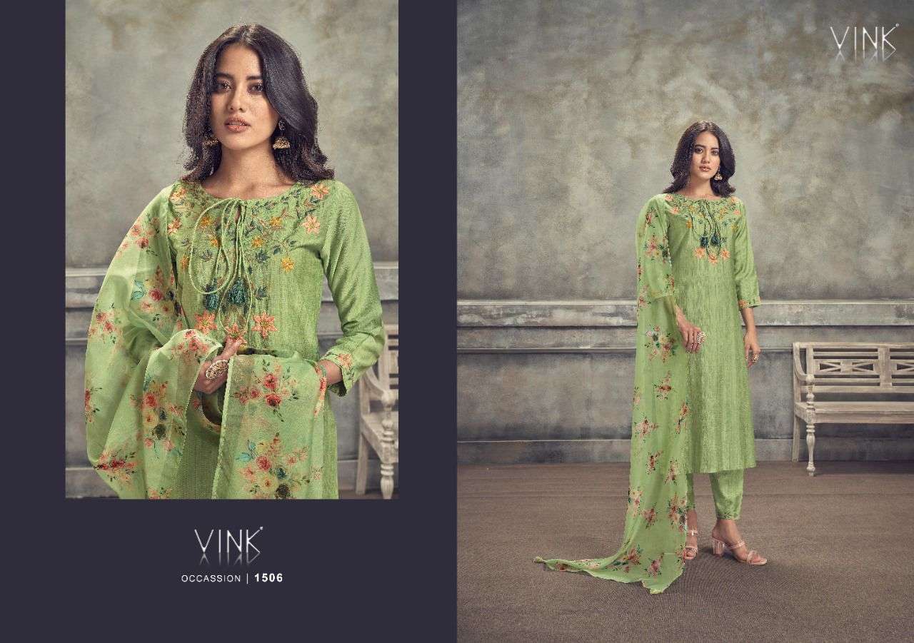 OCCASSIONS VOL-3 BY VINK 1501 TO 1507 SERIES BEAUTIFUL SUITS COLORFUL STYLISH FANCY CASUAL WEAR & ETHNIC WEAR PURE VISCOSE DRESSES AT WHOLESALE PRICE