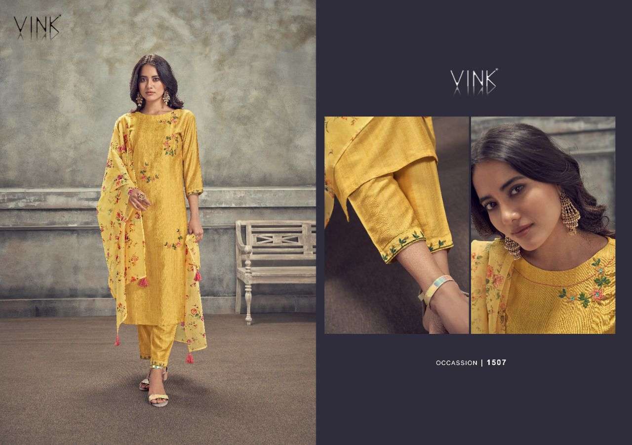 OCCASSIONS VOL-3 BY VINK 1501 TO 1507 SERIES BEAUTIFUL SUITS COLORFUL STYLISH FANCY CASUAL WEAR & ETHNIC WEAR PURE VISCOSE DRESSES AT WHOLESALE PRICE