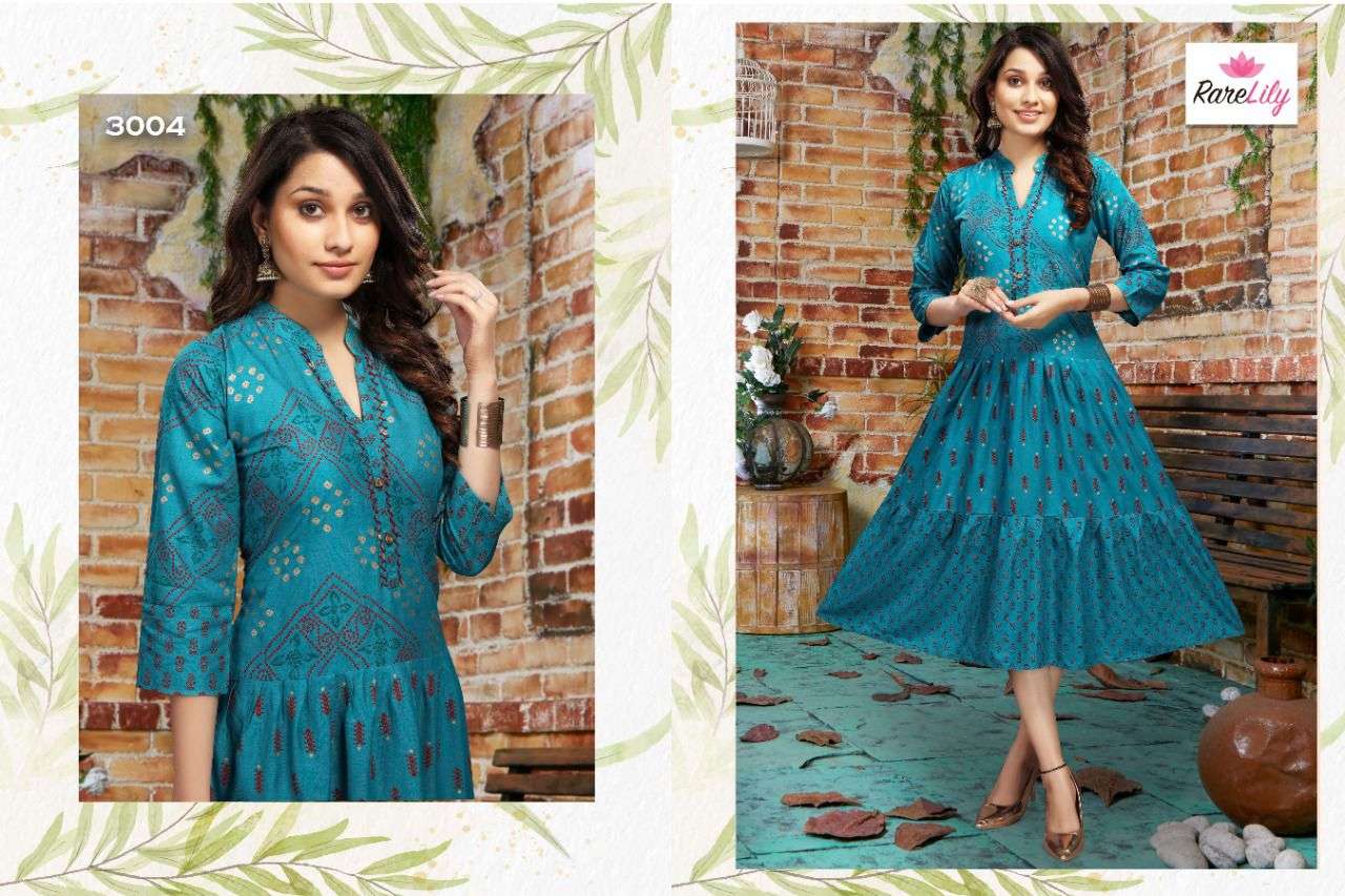 KIARA VOL-2 BY RARE LILY 3001 TO 3007 SERIES DESIGNER STYLISH FANCY COLORFUL BEAUTIFUL PARTY WEAR & ETHNIC WEAR COLLECTION RAYON PRINT KURTIS AT WHOLESALE PRICE