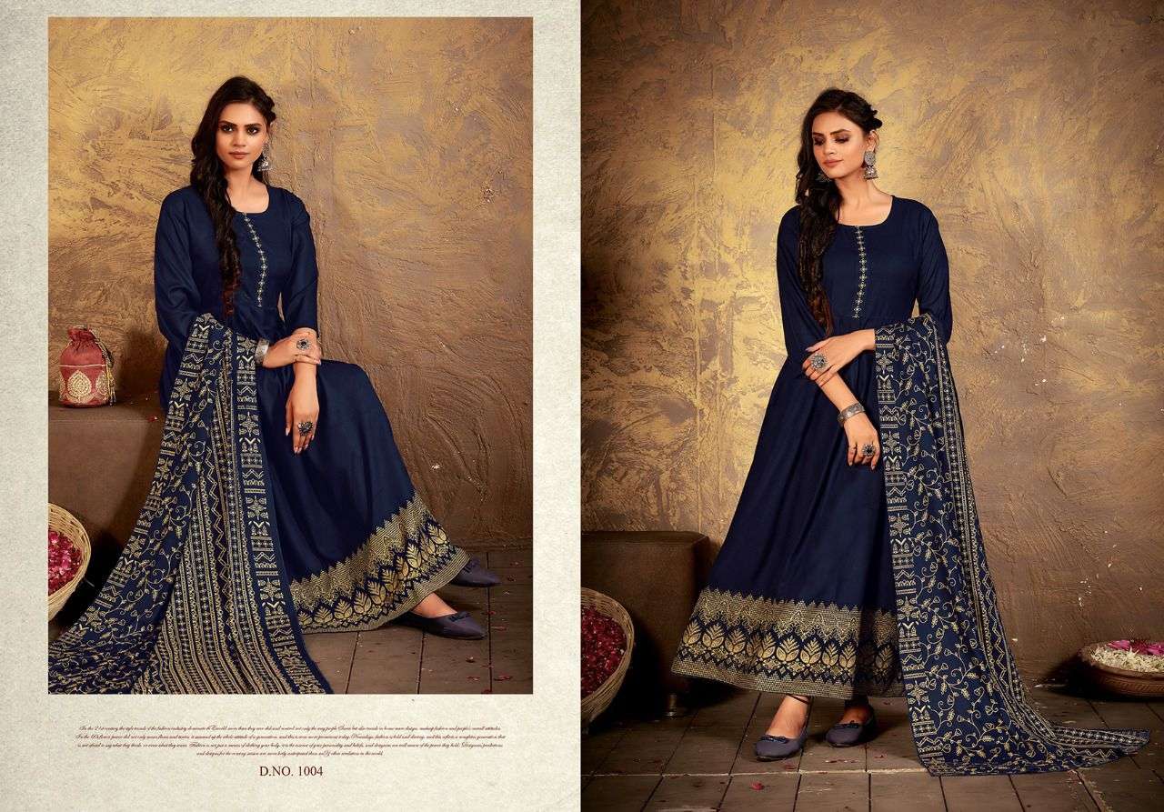 ANKITA BY RANI BHATIYANI 1001 TO 1006 SERIES BEAUTIFUL STYLISH FANCY COLORFUL CASUAL WEAR & ETHNIC WEAR RAYON FOIL PRINT GOWNS WITH DUPATTA AT WHOLESALE PRICE