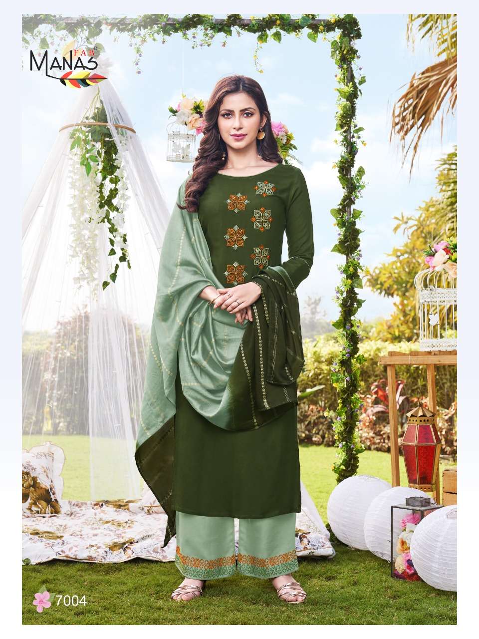 ALINA BY MANAS FAB 7001 TO 7006 SERIES BEAUTIFUL SUITS COLORFUL STYLISH FANCY CASUAL WEAR & ETHNIC WEAR RAYON EMBROIDERED DRESSES AT WHOLESALE PRICE