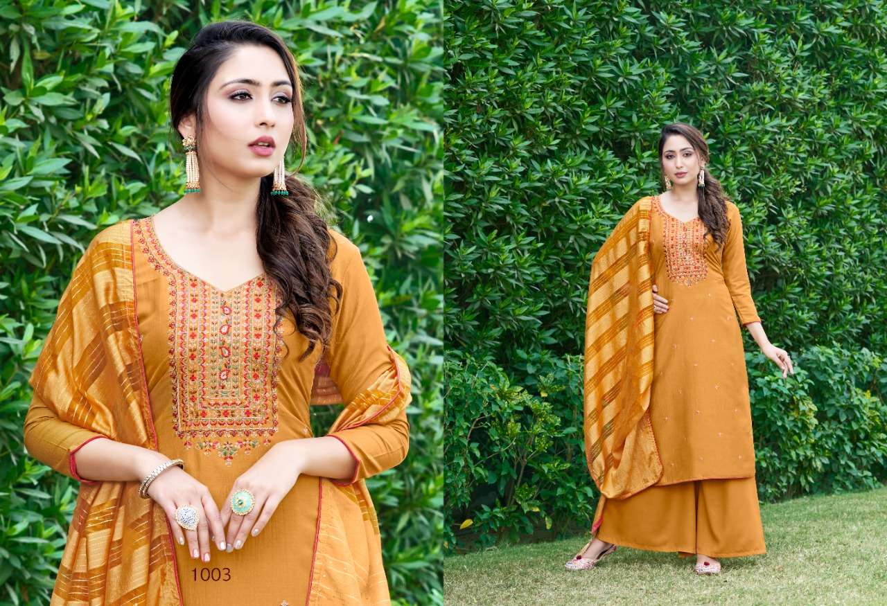 MAHFIL BY SWEETY FASHION 1001 TO 1006 SERIES BEAUTIFUL SUITS COLORFUL STYLISH FANCY CASUAL WEAR & ETHNIC WEAR CREPE EMBROIDERED DRESSES AT WHOLESALE PRICE