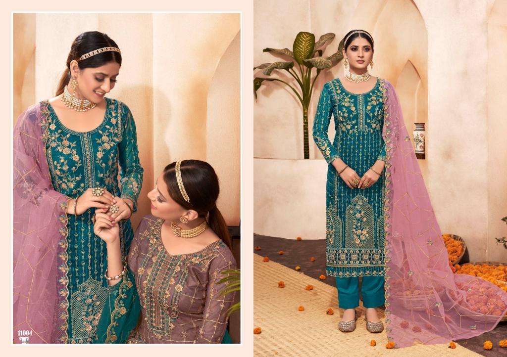 FATIMA NOOR BY MERAKI 11001 TO 11006 SERIES BEAUTIFUL SUITS COLORFUL STYLISH FANCY CASUAL WEAR & ETHNIC WEAR BUTTERFLY NET DRESSES AT WHOLESALE PRICE