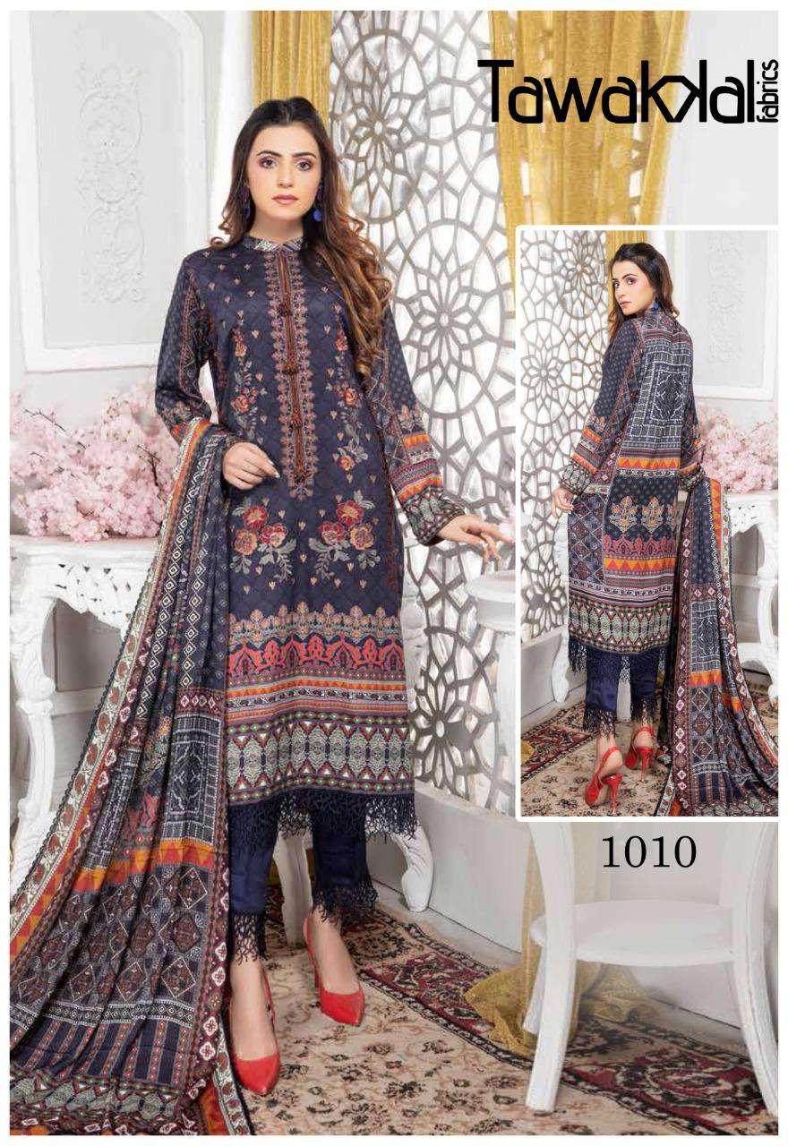 PARISA BY TAWAKKAL FAB 1001 TO 1010 SERIES BEAUTIFUL PAKISTANI SUITS COLORFUL STYLISH FANCY CASUAL WEAR & ETHNIC WEAR COTTON DRESSES AT WHOLESALE PRICE