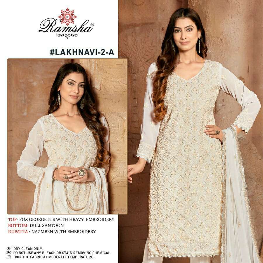 LAKHNAVI BY RAMSHA BEAUTIFUL STYLISH PAKISTANI SUITS FANCY COLORFUL CASUAL WEAR & ETHNIC WEAR & READY TO WEAR FAUX GEORGETTE EMBROIDERY DRESSES AT WHOLESALE PRICE