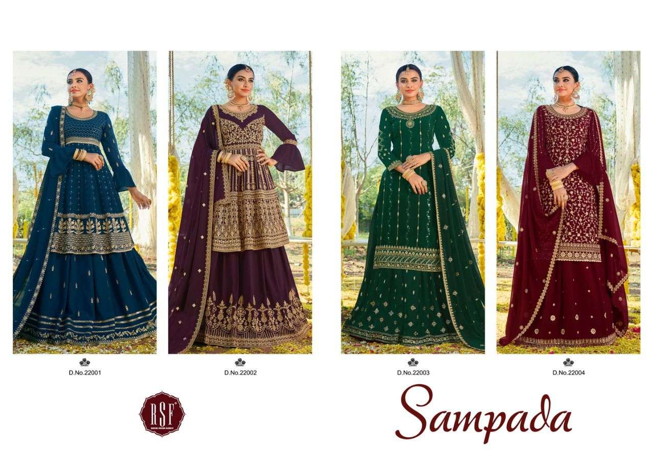 SAMPADA BY RIDDHI SIDDHI FASHION 22001 TO 22004 SERIES BEAUTIFUL SUITS COLORFUL STYLISH FANCY CASUAL WEAR & ETHNIC WEAR PURE FAUX GEORGETTE DRESSES AT WHOLESALE PRICE