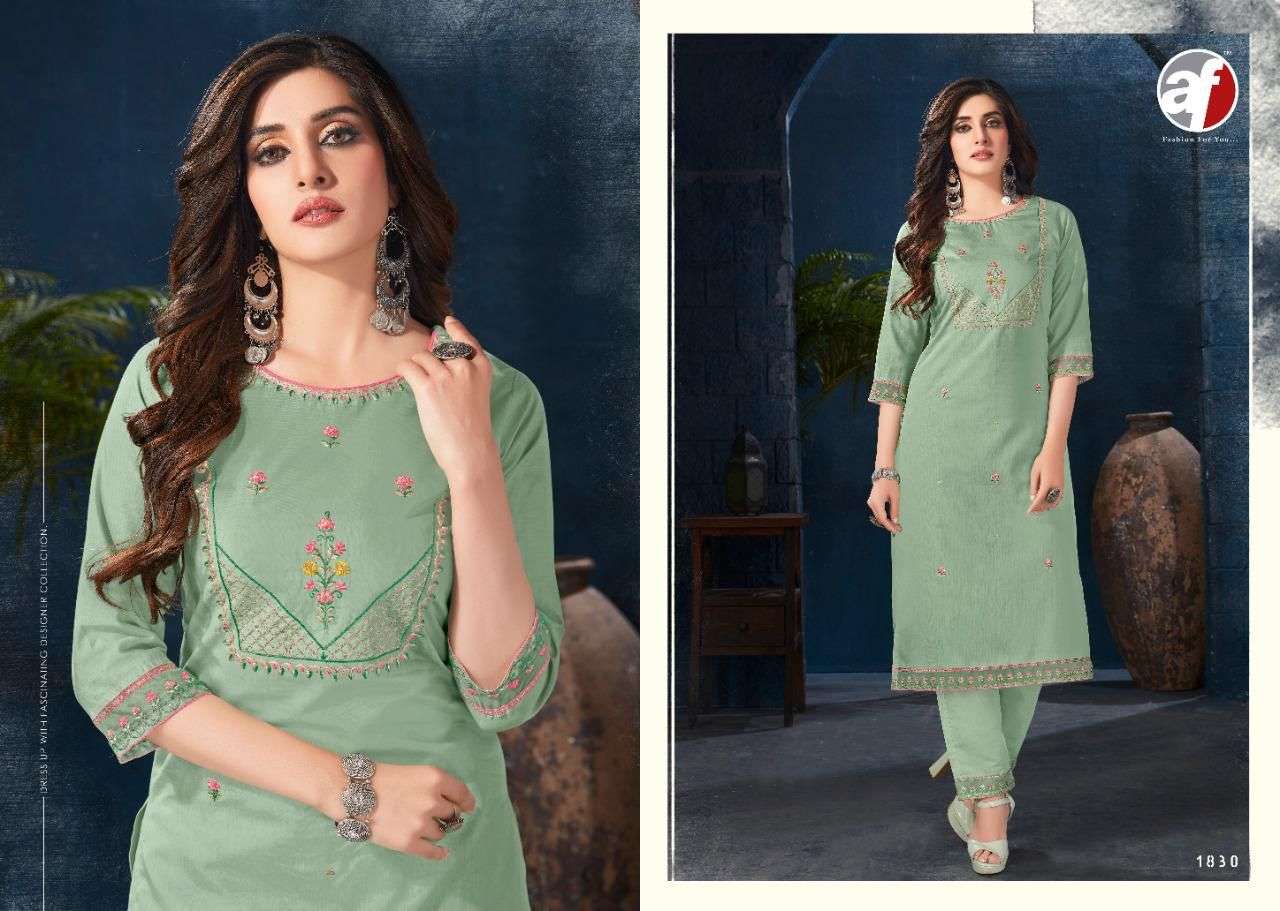 SOFTY BY AF 1826 TO 1831 SERIES DESIGNER STYLISH FANCY COLORFUL BEAUTIFUL PARTY WEAR & ETHNIC WEAR COLLECTION PURE COTTON KURTIS WITH BOTTOM AT WHOLESALE PRICE