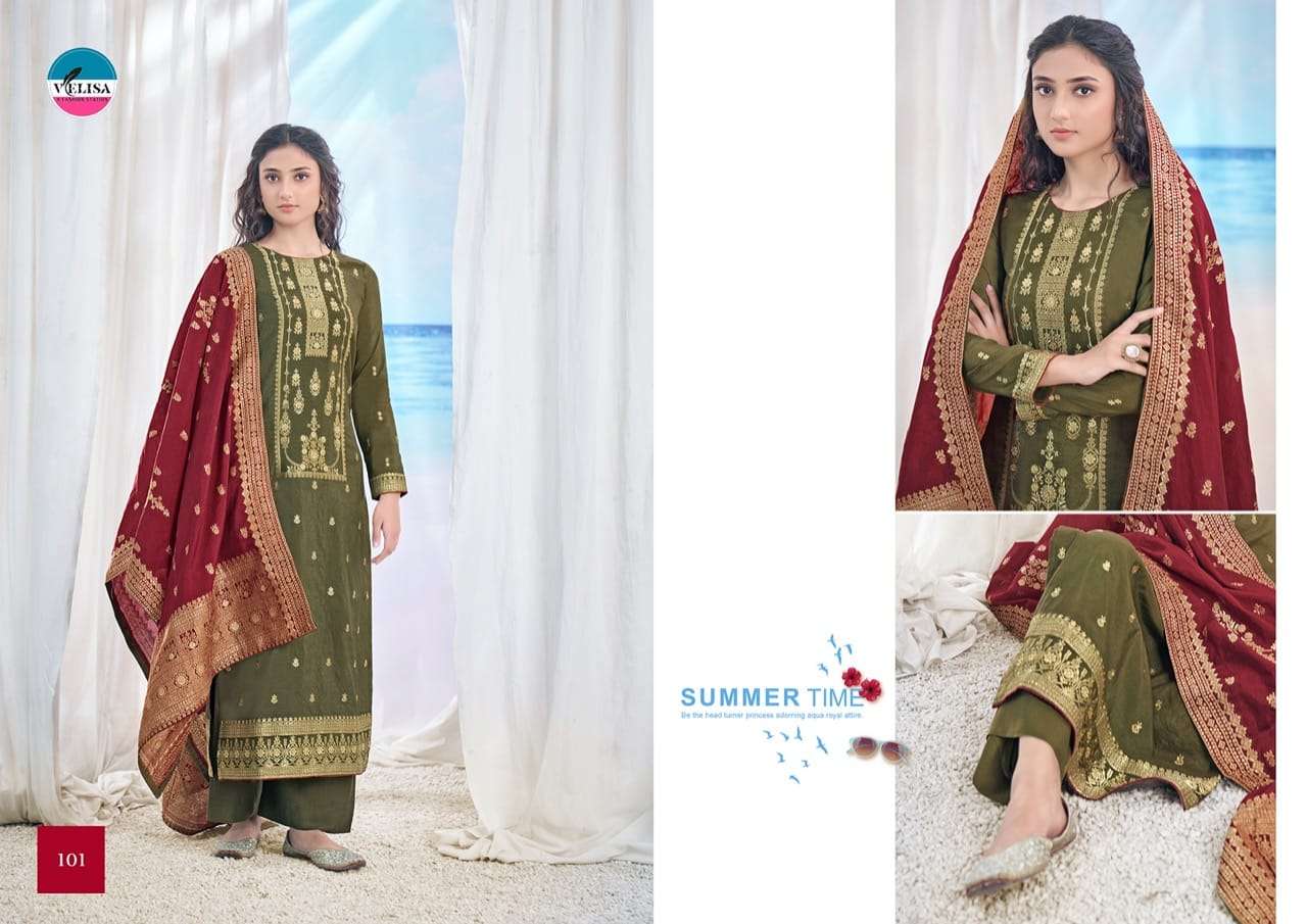 OHIR BY VELISA 101 TO 104 SERIES BEAUTIFUL SUITS COLORFUL STYLISH FANCY CASUAL WEAR & ETHNIC WEAR VISCOSE JACQUARD DRESSES AT WHOLESALE PRICE