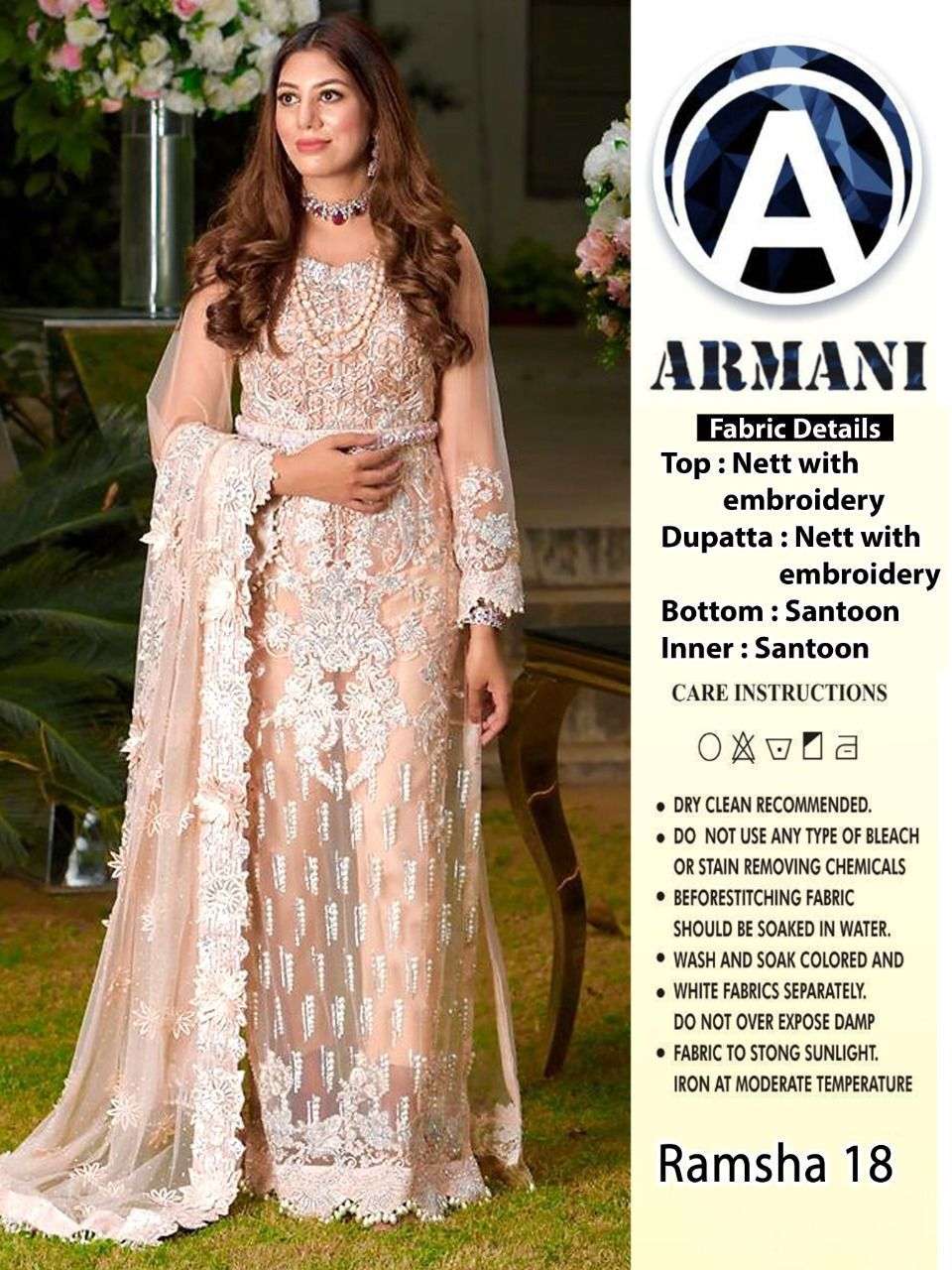 RAMSHA 18 BY ARMANI PAKISTANI SUITS BEAUTIFUL FANCY COLORFUL STYLISH PARTY WEAR & OCCASIONAL WEAR BUTTERFLY NET EMBROIDERY DRESSES AT WHOLESALE PRICE
