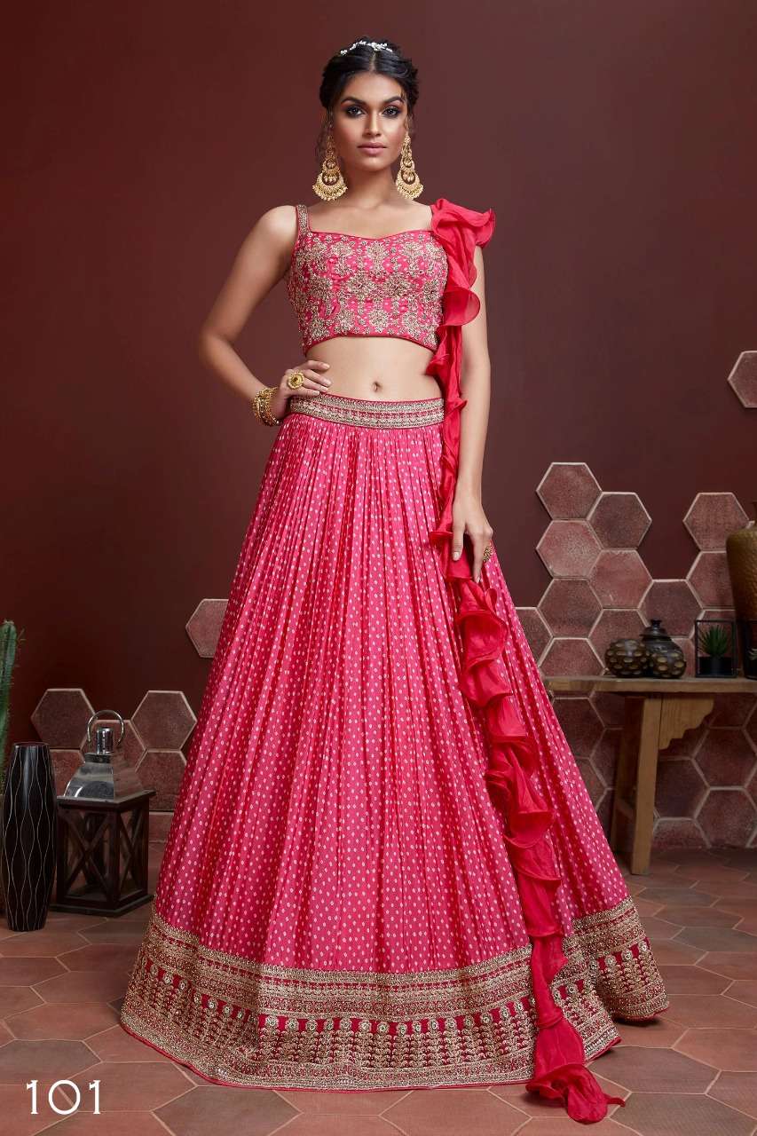 Mandakini By Fashid Wholesale 101 To 106 Series Beautiful Colorful Fancy Wedding Collection Occasional Wear & Party Wear Chinnon Silk/Soft Net Lehengas At Wholesale Price