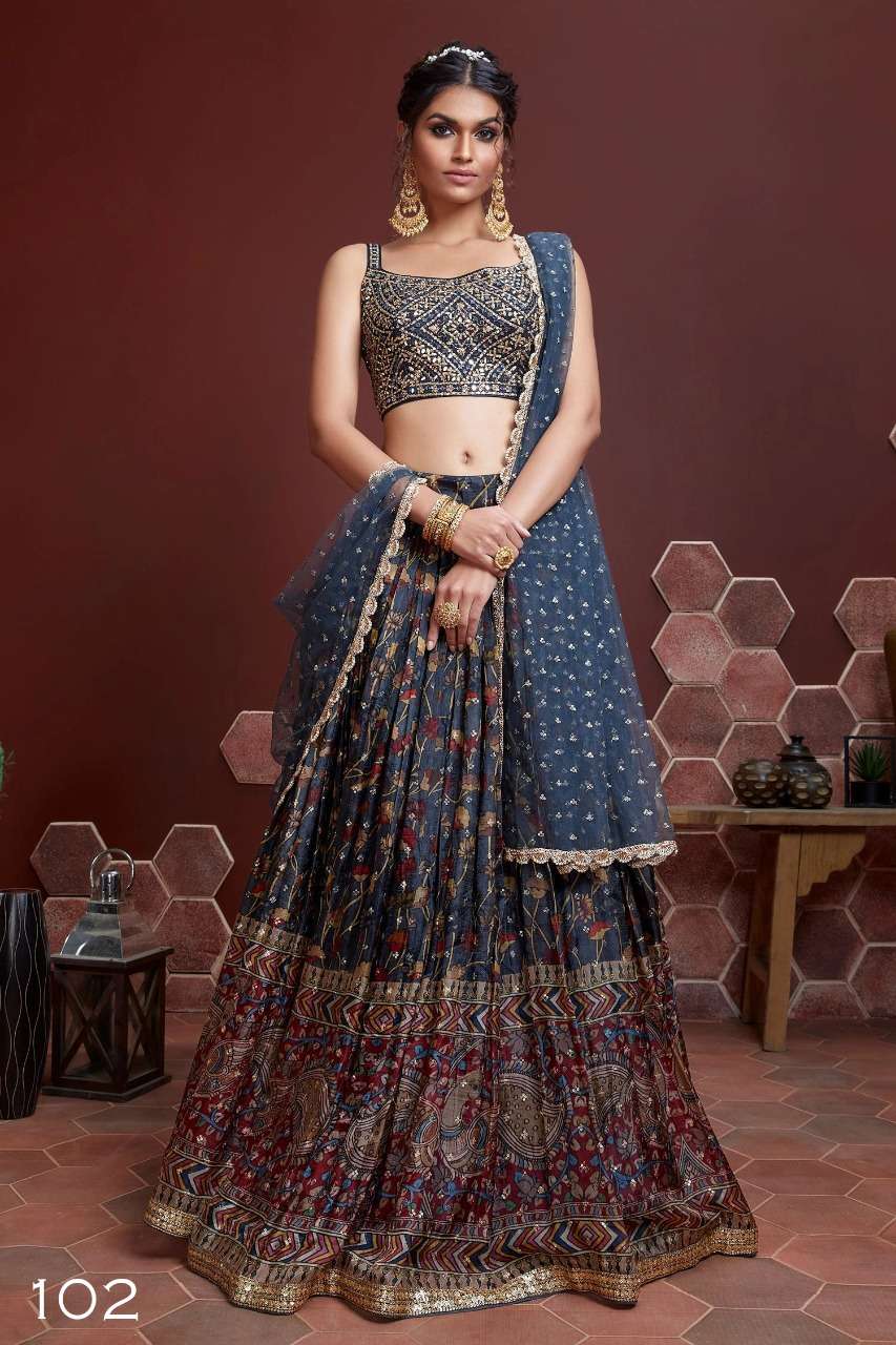 Mandakini By Fashid Wholesale 101 To 106 Series Beautiful Colorful Fancy Wedding Collection Occasional Wear & Party Wear Chinnon Silk/Soft Net Lehengas At Wholesale Price