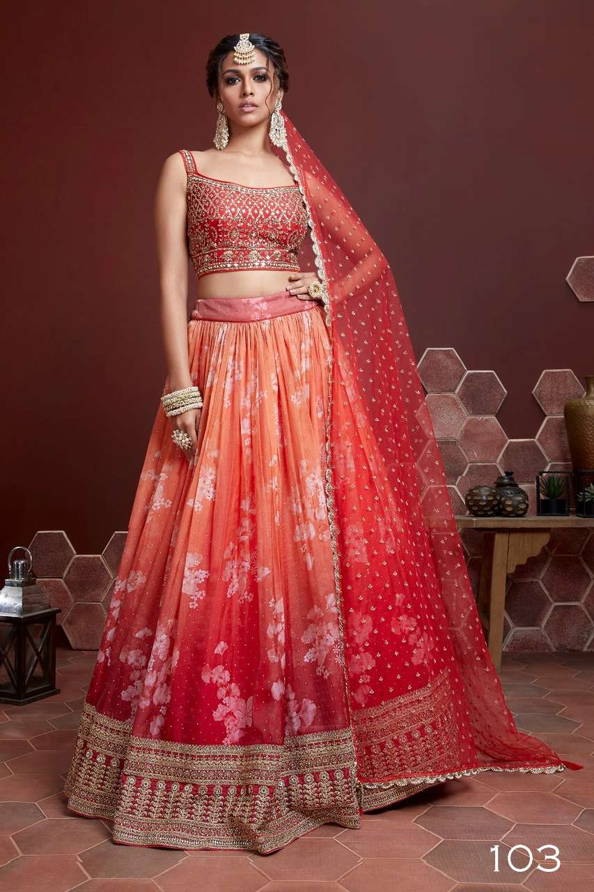 Mandakini By Fashid Wholesale 101 To 106 Series Beautiful Colorful Fancy Wedding Collection Occasional Wear & Party Wear Chinnon Silk/Soft Net Lehengas At Wholesale Price