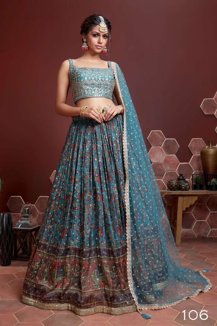 Mandakini By Fashid Wholesale 101 To 106 Series Beautiful Colorful Fancy Wedding Collection Occasional Wear & Party Wear Chinnon Silk/Soft Net Lehengas At Wholesale Price