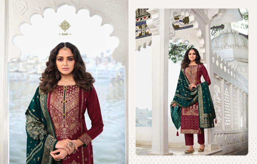 TRADITIONAL VOL-2 BY ZISA 12981 TO 12986 SERIES BEAUTIFUL SUITS COLORFUL STYLISH FANCY CASUAL WEAR & ETHNIC WEAR PURE DOLA JACQUARD DRESSES AT WHOLESALE PRICE
