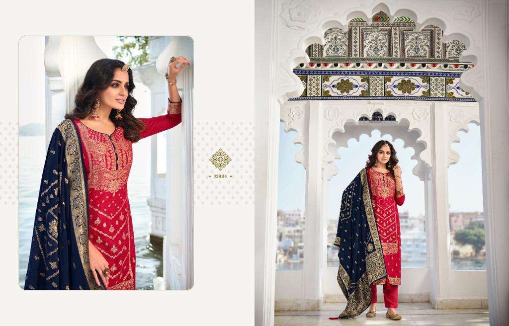 TRADITIONAL VOL-2 BY ZISA 12981 TO 12986 SERIES BEAUTIFUL SUITS COLORFUL STYLISH FANCY CASUAL WEAR & ETHNIC WEAR PURE DOLA JACQUARD DRESSES AT WHOLESALE PRICE