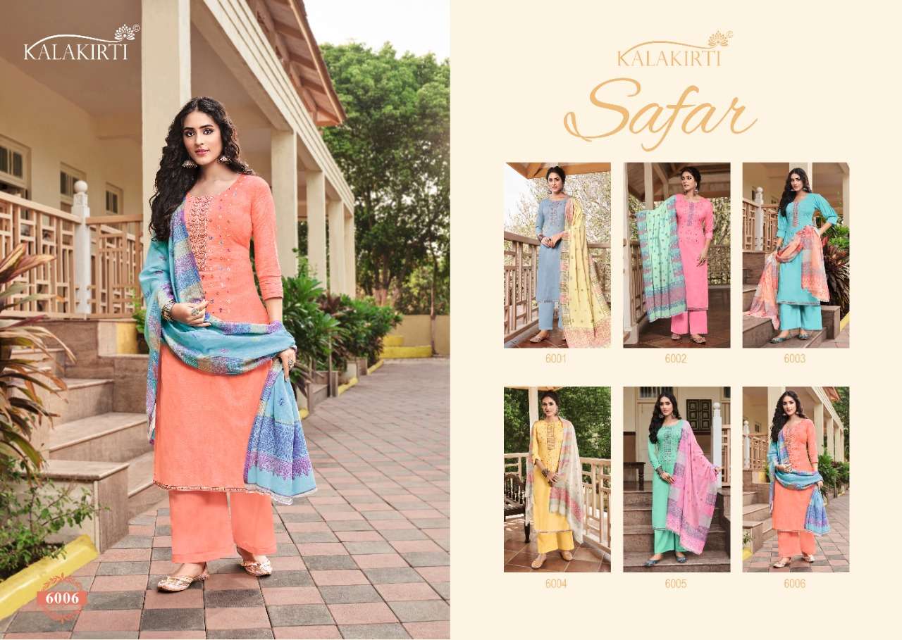 SAFAR BY KALAKIRTI 6001 TO 6006 SERIES BEAUTIFUL SUITS COLORFUL STYLISH FANCY CASUAL WEAR & ETHNIC WEAR PURE CAMBRIC PRINT DRESSES AT WHOLESALE PRICE