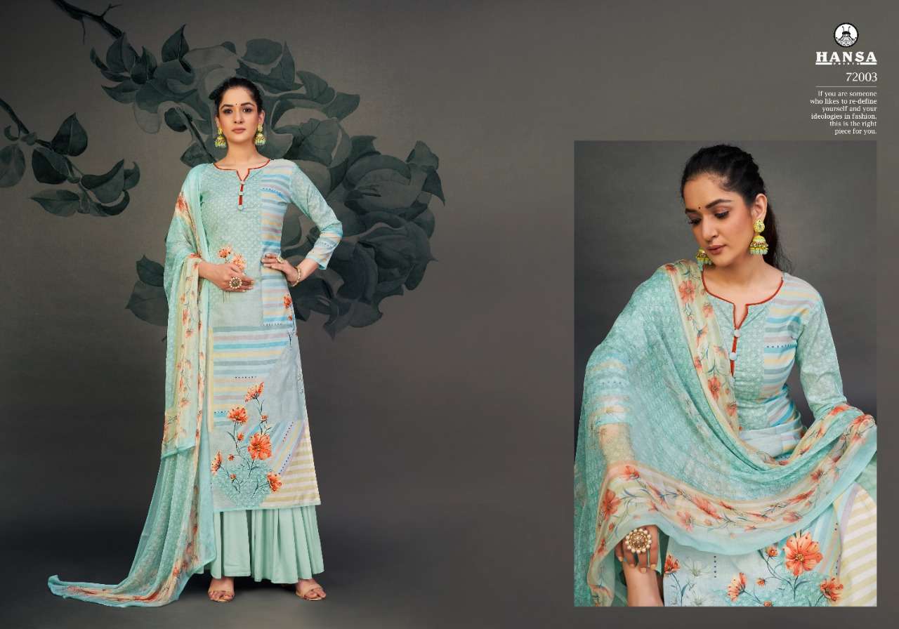 HUSNA ARA VASUNDHRA BY HANSA PRINTS 72001 TO 72006 SERIES BEAUTIFUL STYLISH PAKISATNI SUITS FANCY COLORFUL CASUAL WEAR & ETHNIC WEAR & READY TO WEAR COTTON DIGITAL PRINT WITH WORK DRESSES AT WHOLESALE PRICE