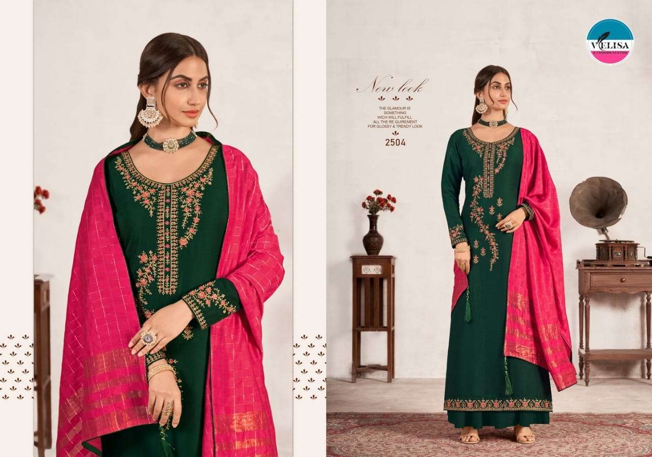 MAHI BY VELISA 2501 TO 2504 SERIES BEAUTIFUL SUITS COLORFUL STYLISH FANCY CASUAL WEAR & ETHNIC WEAR PURE SILK WITH WORK DRESSES AT WHOLESALE PRICE