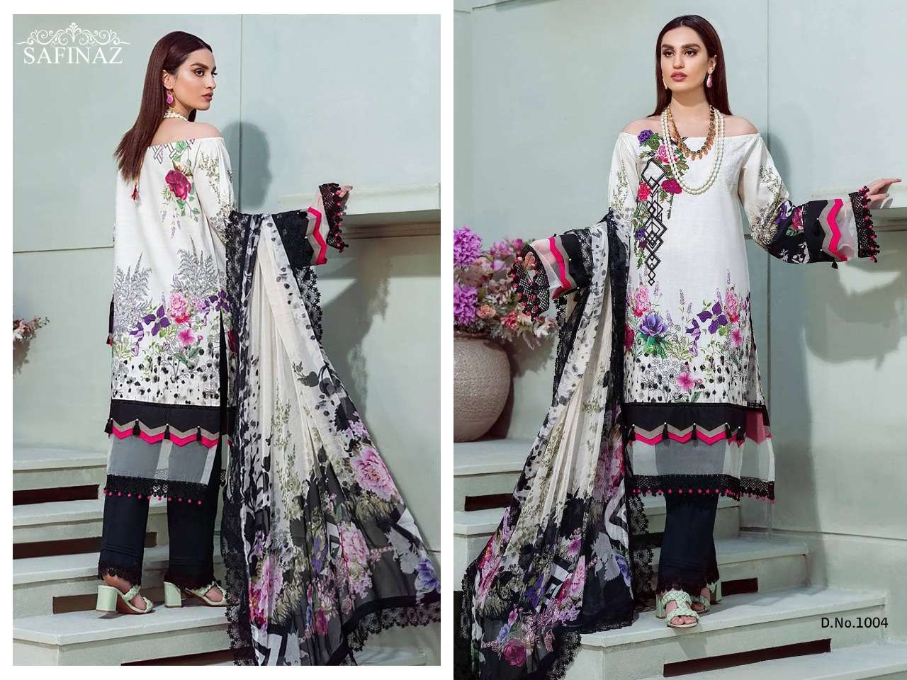 FIRDOUS VOL-6 BY SAFINAZ 1001 TO 1004 SERIES BEAUTIFUL PAKISTANI SUITS STYLISH FANCY COLORFUL PARTY WEAR & OCCASIONAL WEAR PURE LAWN COTTON WITH EMBROIDERY DRESSES AT WHOLESALE PRICE