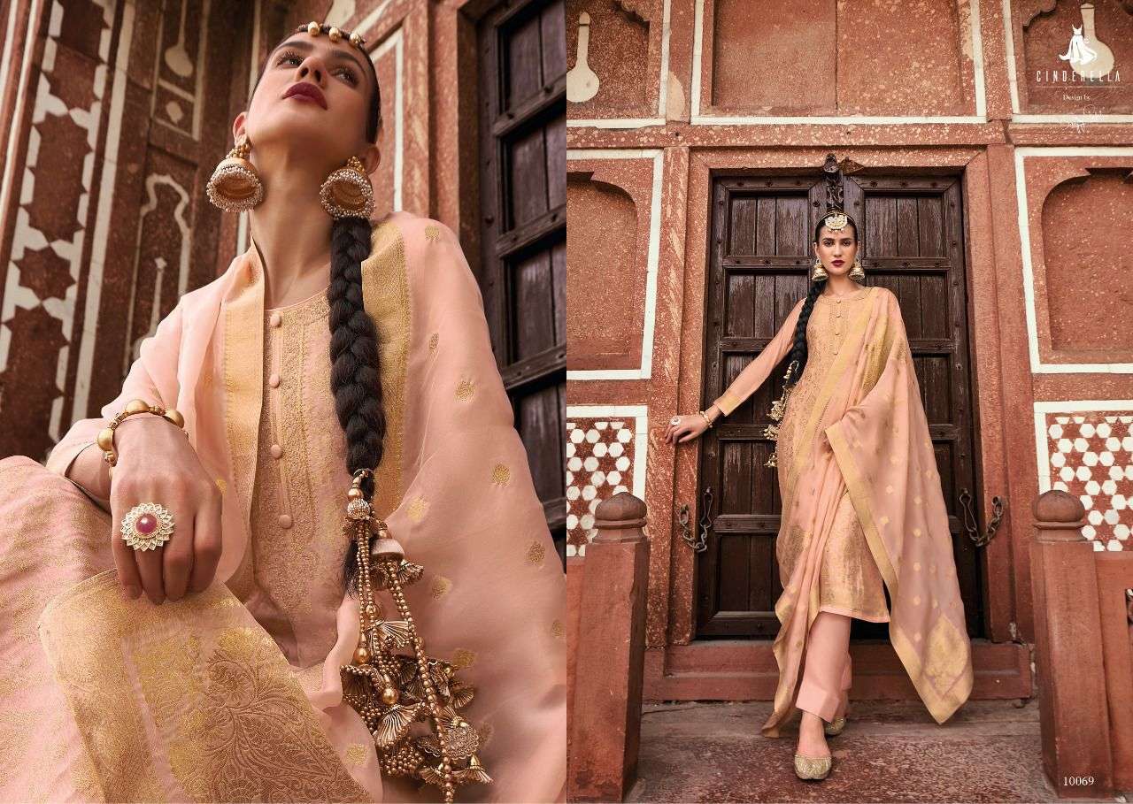 GOLDEN WEAVE BY CINDERELLA 10069 TO 10074 SERIES BEAUTIFUL SUITS STYLISH FANCY COLORFUL PARTY WEAR & OCCASIONAL WEAR PURE BANARASI SILK DRESSES AT WHOLESALE PRICE