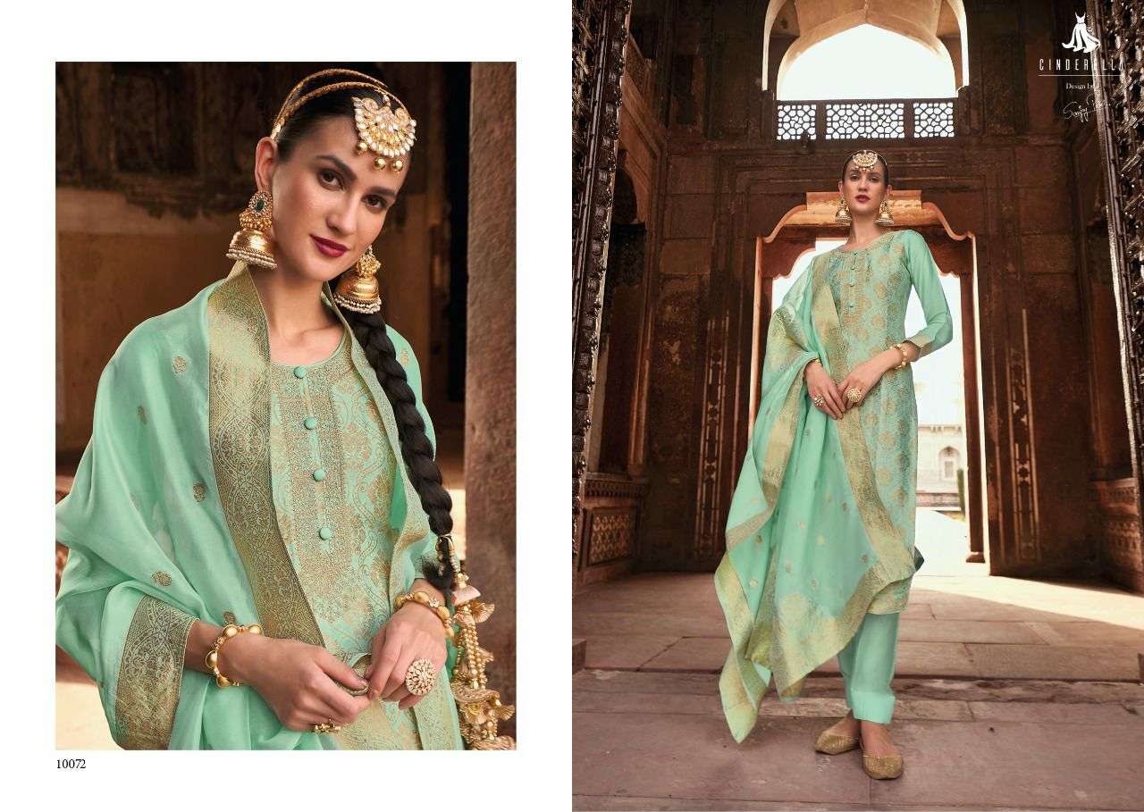 GOLDEN WEAVE BY CINDERELLA 10069 TO 10074 SERIES BEAUTIFUL SUITS STYLISH FANCY COLORFUL PARTY WEAR & OCCASIONAL WEAR PURE BANARASI SILK DRESSES AT WHOLESALE PRICE