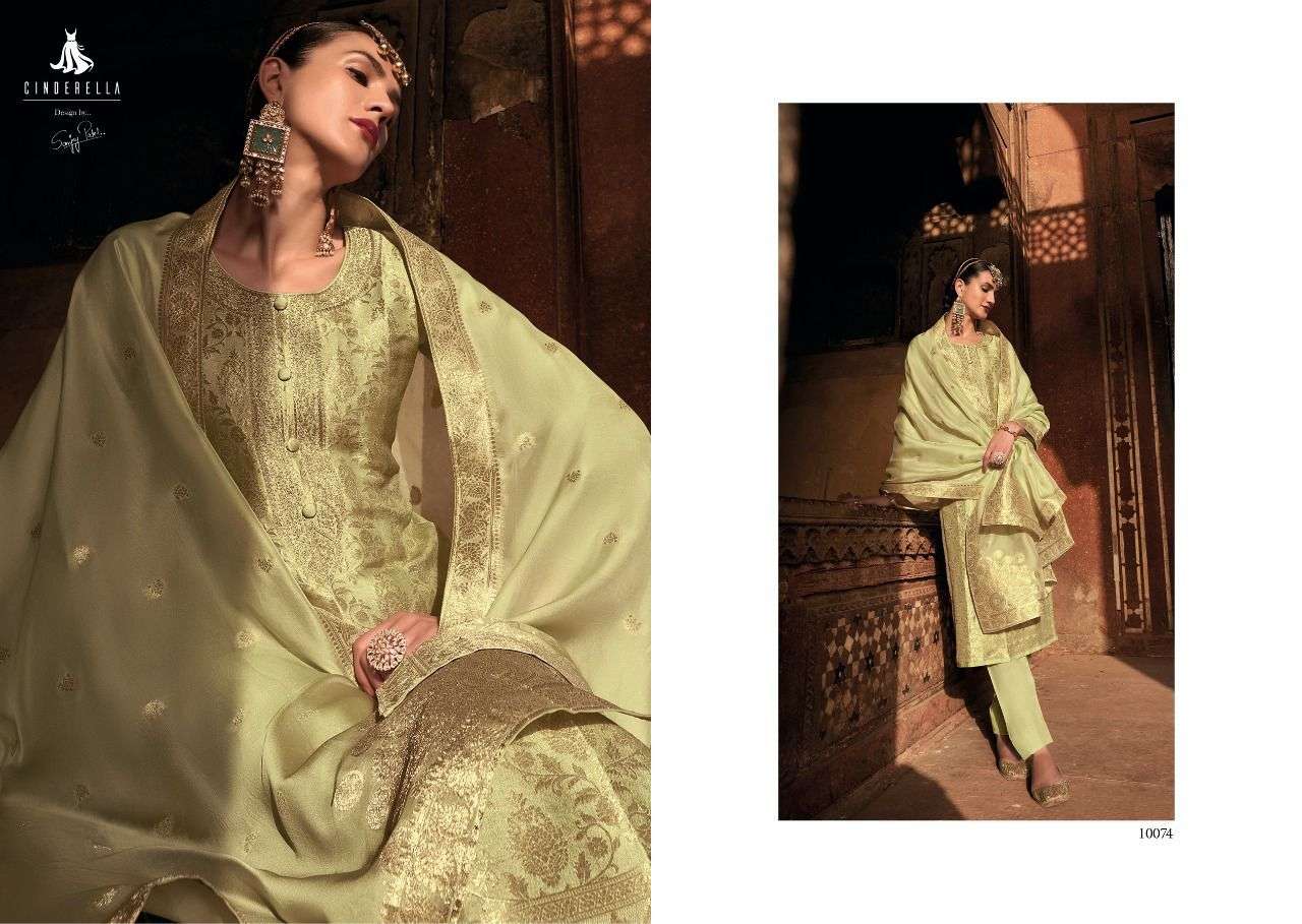 GOLDEN WEAVE BY CINDERELLA 10069 TO 10074 SERIES BEAUTIFUL SUITS STYLISH FANCY COLORFUL PARTY WEAR & OCCASIONAL WEAR PURE BANARASI SILK DRESSES AT WHOLESALE PRICE
